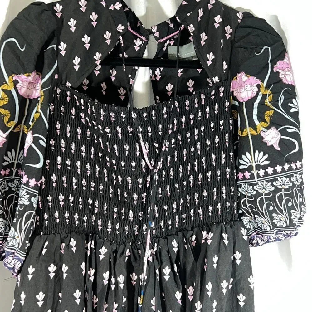 ANTHROPOLOGIE DASHA SMOCKED MIDI DRESS NWT MEDIUM BLACK COMBO